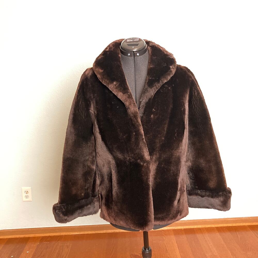 M 6 8 faux fur Sheared Beaver Fur Jacket Coat Vintage Mouton brown - Picture 2 of 11
